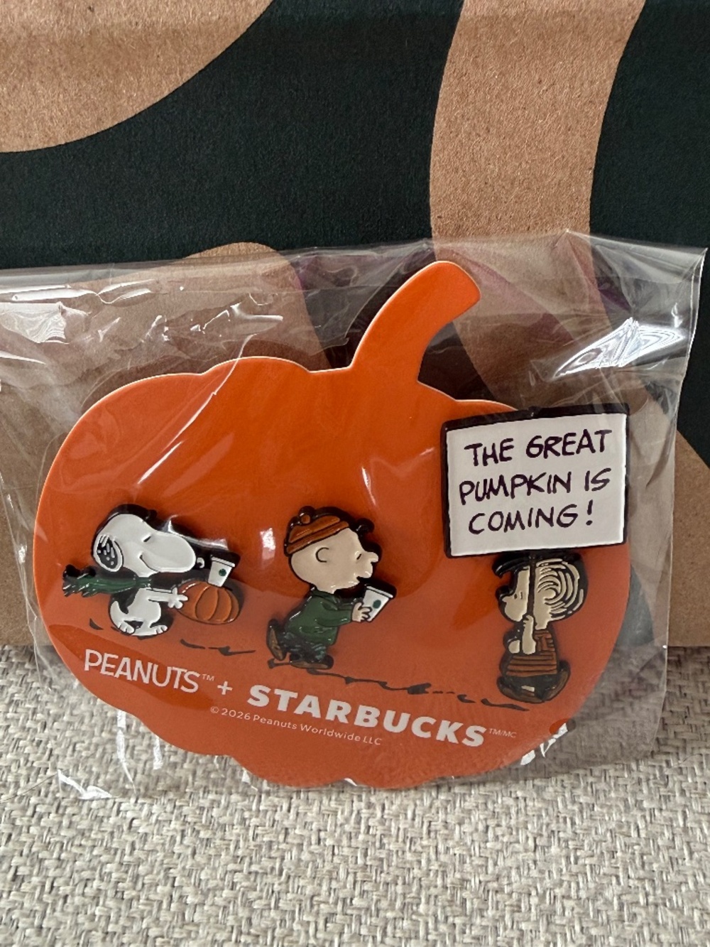 New Peanuts Starbucks Great Pumpkin Coming Pin